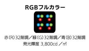 RGBフルカラー：赤（R）32階調/緑（G）32階調/青（B）32階調 発光輝度3,800cd/m2