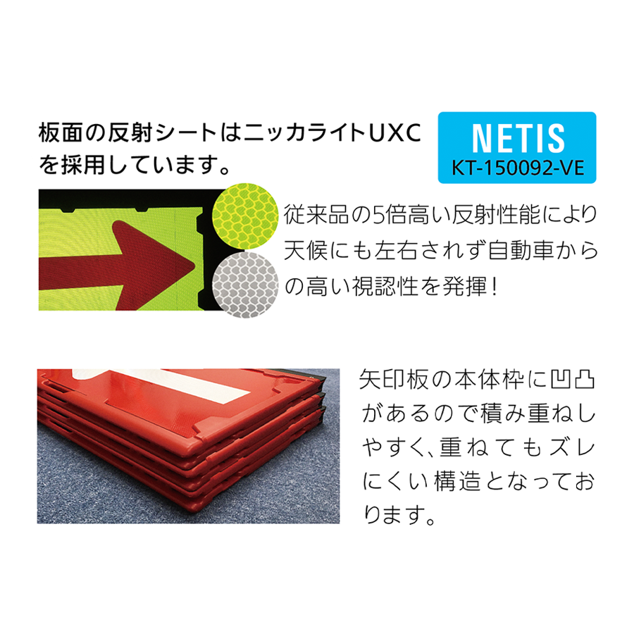 ブロー製折たたみ式矢印板 高輝度 赤、白矢 参考画像 - 2