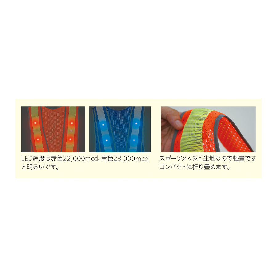 LEDオールシーズンメッシュベスト　紺メッシュ／白（青LED） 参考画像 - 2