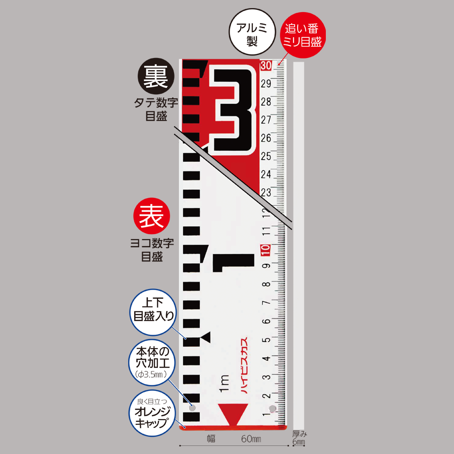 ミリ目付ロッド　30cm